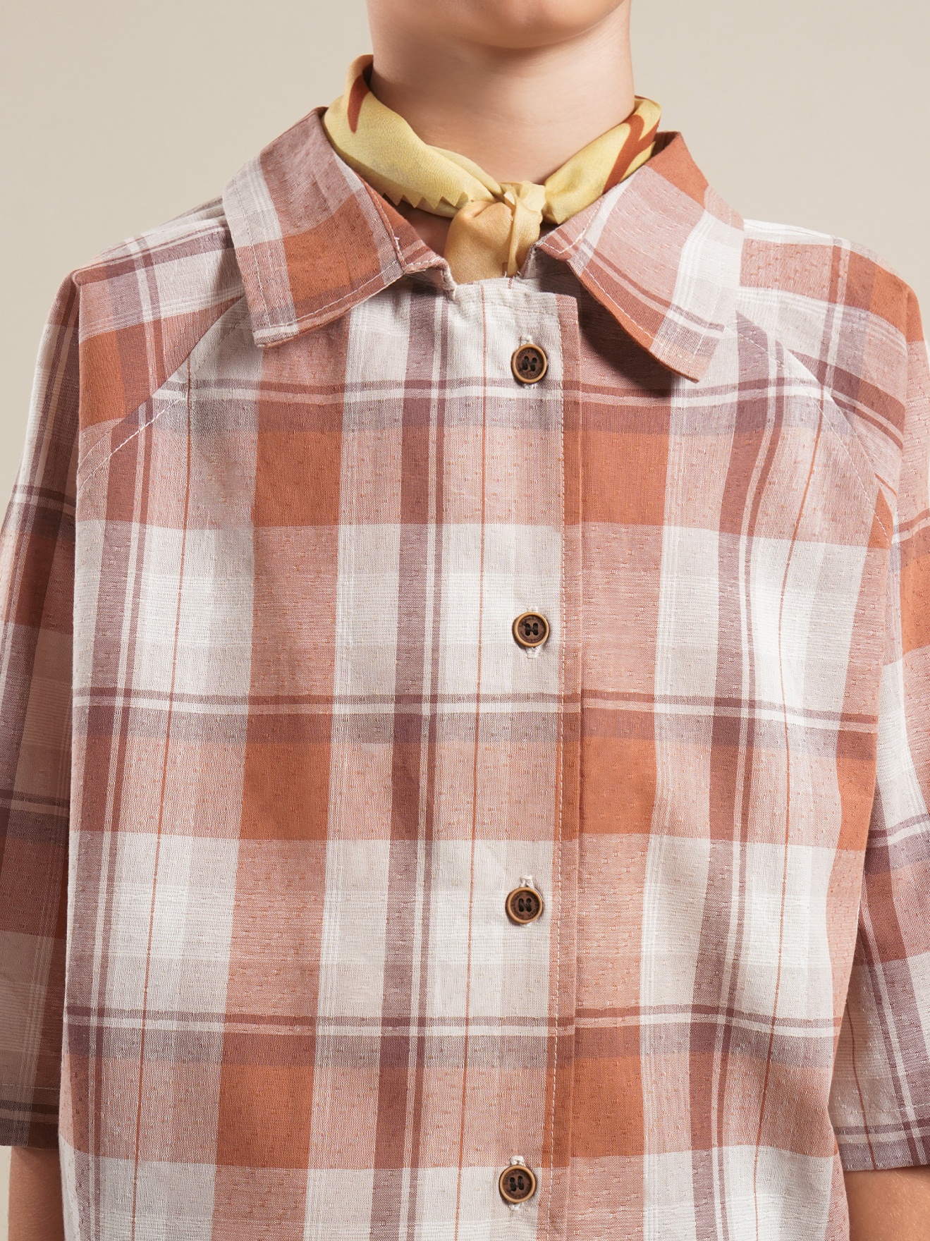 SABINE AND HEEM - BILBAO Raglan Boxy Shirt - Plaid Brown Terra - Kids Cotton Shirt Top