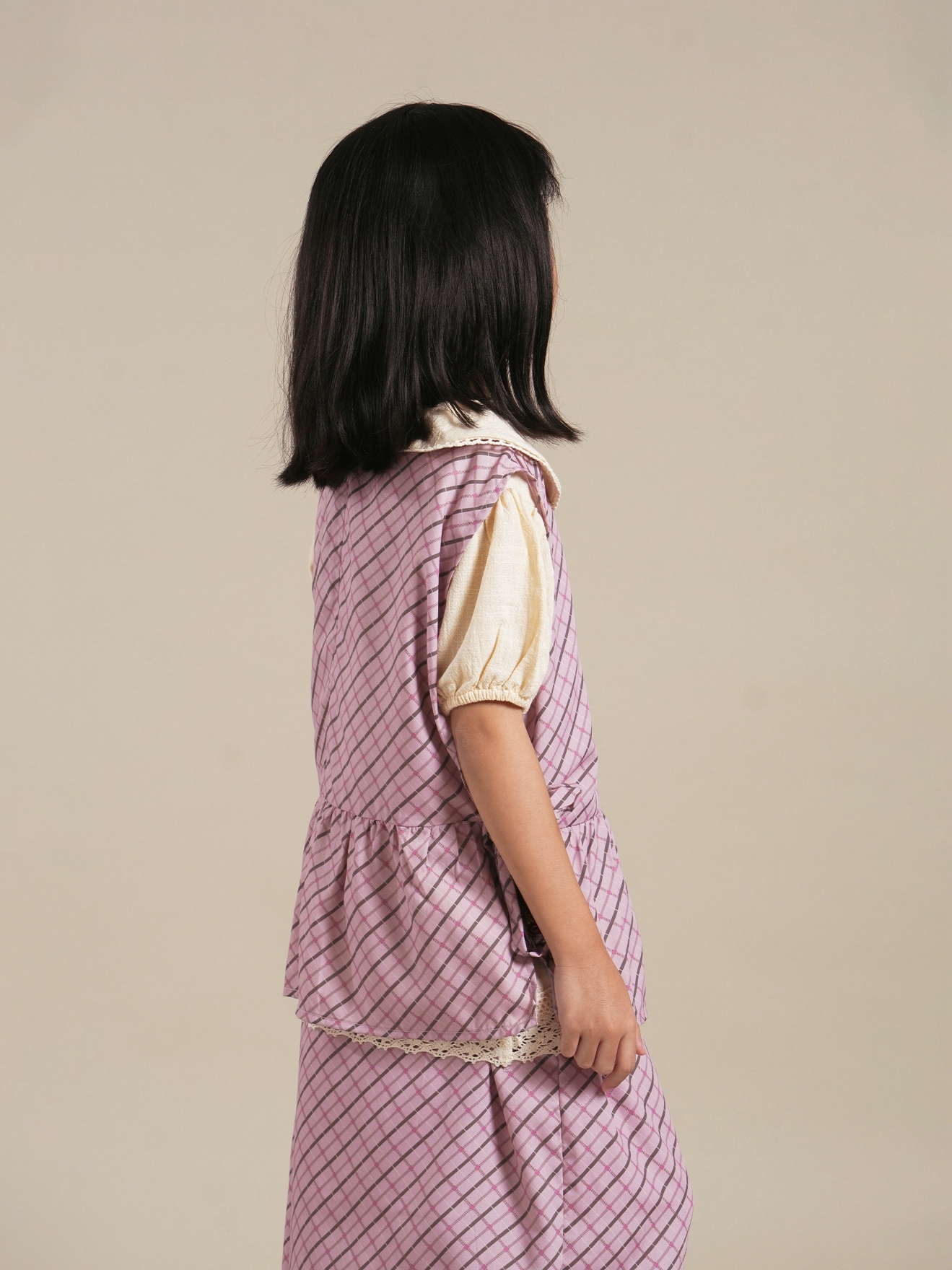 SABINE AND HEEM - JEANE Tartan Beads Vest - Dusty Pink - Girls Vest Top