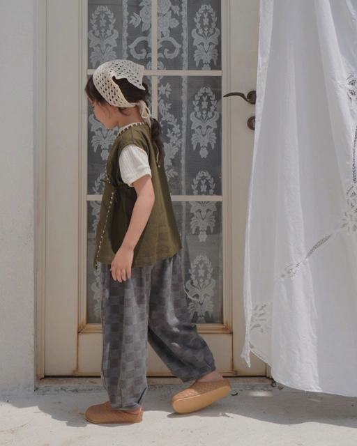 Image of SABINE AND HEEM - ENOACH Balloon Pants - Gingham Blue Brown - Kids Pants 