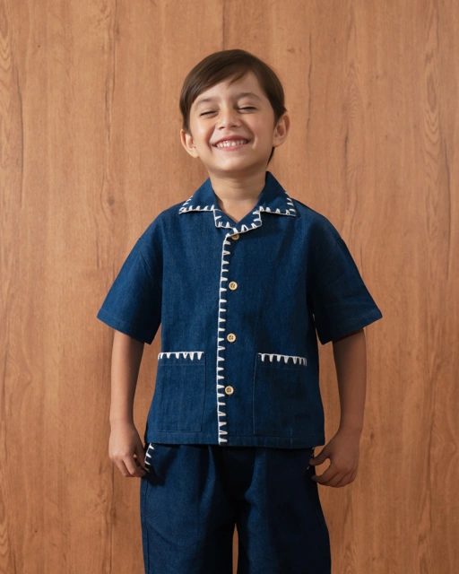 Image of SABINE AND HEEM - EZER Denim Sashiko Shirt - Kids Shirt