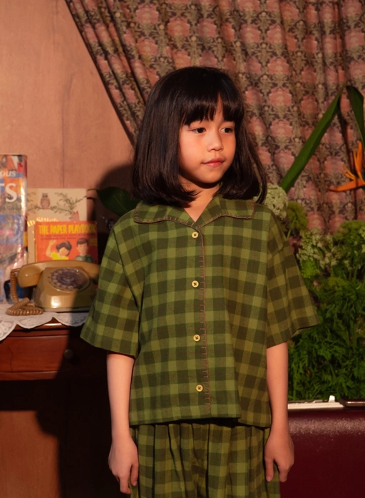 Image of SABINE AND HEEM – PHOENIX Gingham Flannel Shirt with Hand Stitch – Matcha Green – Kids Flannel Shirt