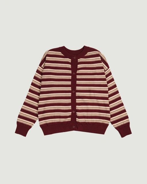 Image of SABINE AND HEEM - GANI Cotton Knitted Cardigan Adult - Maroon Stripes - Adult Cardigan