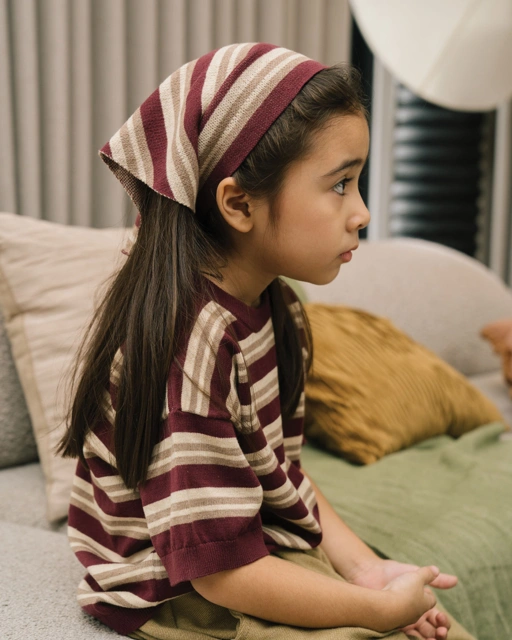 Image of SABINE AND HEEM - GANI Knitted Scarf - Maroon Stripes - Knitted Scarf
