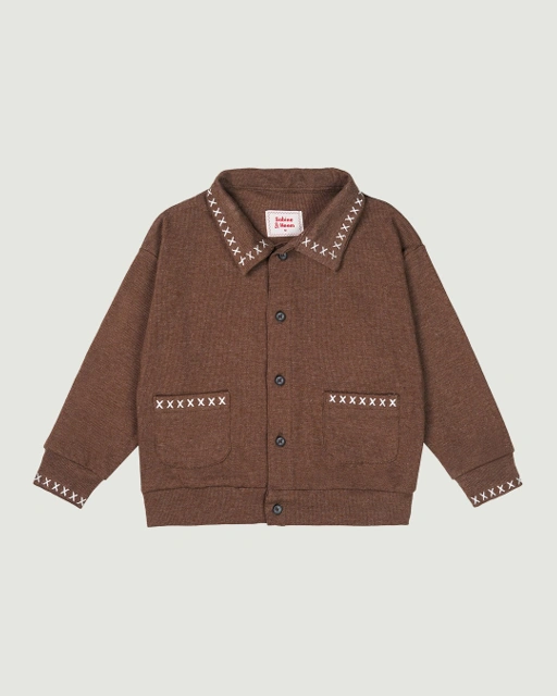 Image of SABINE AND HEEM - GOTTA Cotton Rib Embroidery Cardigan - Brown - Kids Cardigan