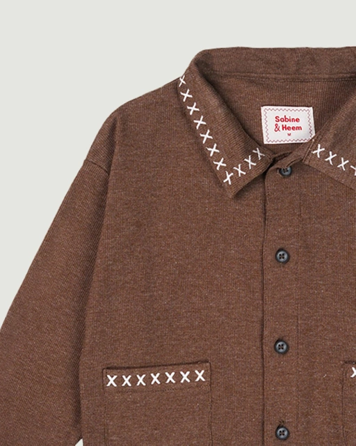 Image of SABINE AND HEEM - GOTTA Cotton Rib Embroidery Cardigan - Brown - Kids Cardigan