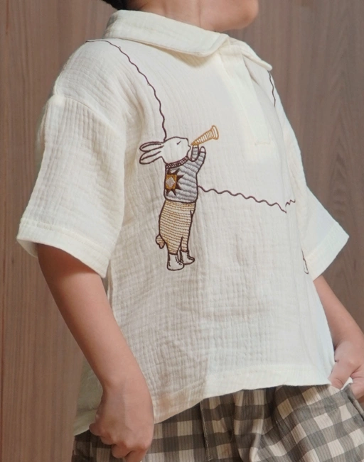 Image of SABINE AND HEEM - RABBIT Embroidery Shirt - Buttercream - Kids Shirt
