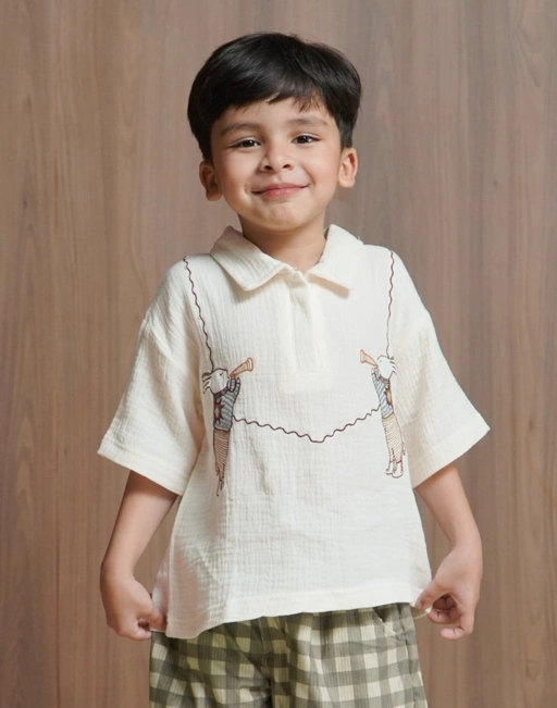 Image of SABINE AND HEEM - RABBIT Embroidery Shirt - Buttercream - Kids Shirt