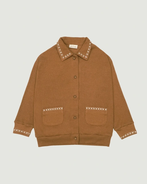 Image of SABINE AND HEEM - GOTTA Cotton Rib Embroidery Cardigan - Light Brown - Kids Cardigan