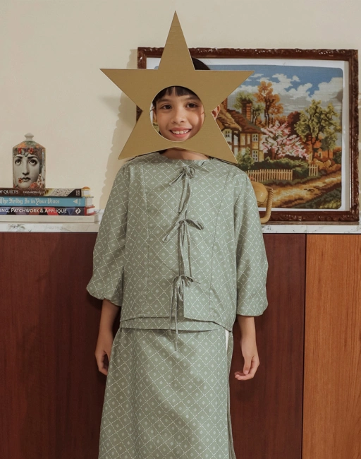 Image of SABINE AND HEEM - RAYNE Cotton Set Kids - Printed Green - Blouse Set Kids