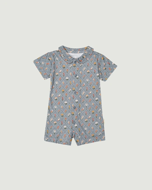Image of SABINE AND HEEM - TAAM TAAM COLLAR ROMPER - Flower Blue - Cotton Bamboo Baby Wear