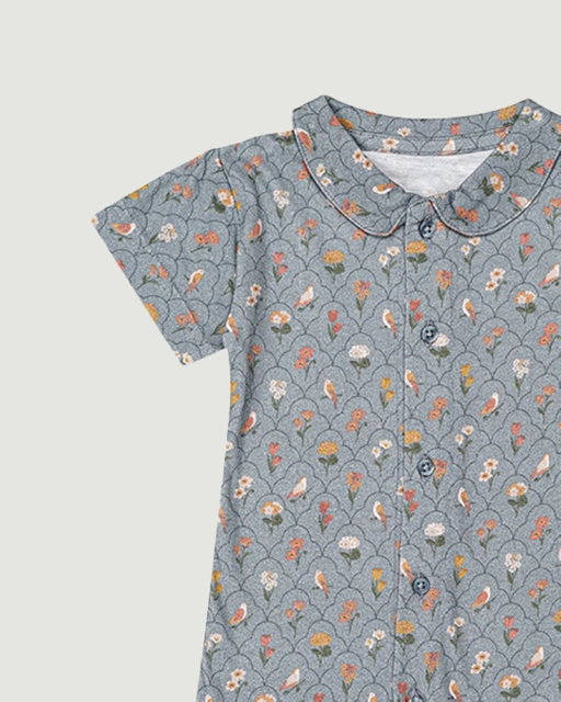 Image of SABINE AND HEEM - TAAM TAAM COLLAR ROMPER - Flower Blue - Cotton Bamboo Baby Wear