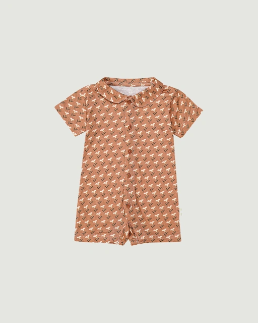Image of SABINE AND HEEM - TAAM TAAM COLLAR ROMPER - Flower Terracotta - Cotton Bamboo Baby Wear