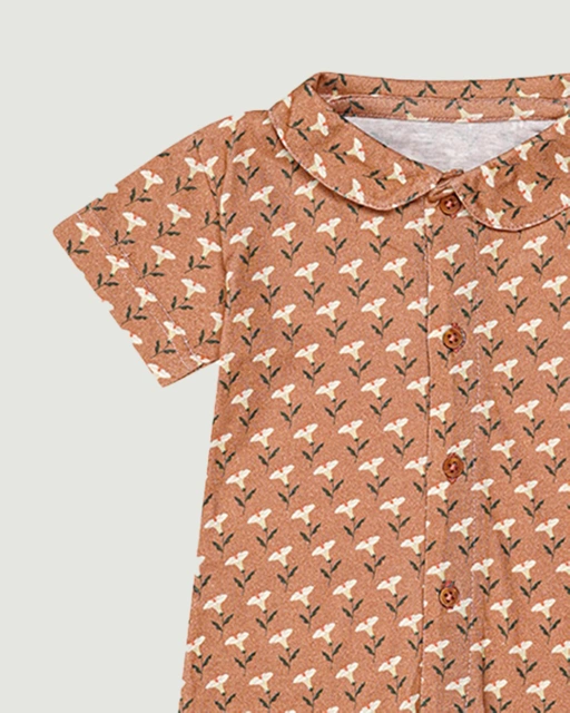 Image of SABINE AND HEEM - TAAM TAAM COLLAR ROMPER - Flower Terracotta - Cotton Bamboo Baby Wear