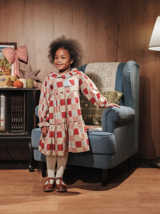 Image of SABINE AND HEEM - NA WILLA - RUFFLE Dress - Quilted Pattern - Dress Anak Perempuan