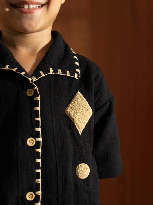 Image of SABINE AND HEEM - WONDER Embroidery Linen Shirt - Black - Kids Shirt