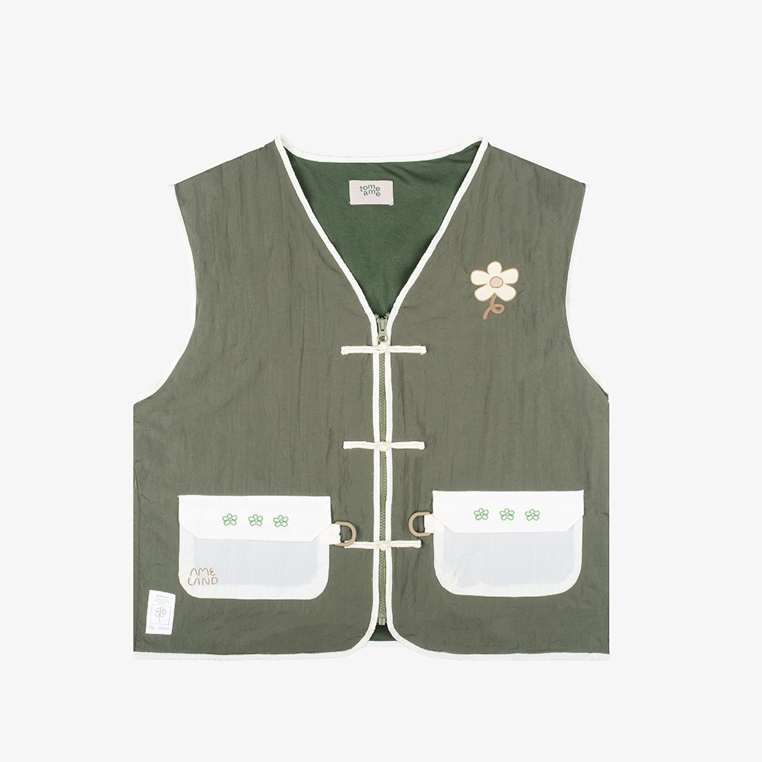 Tome Ame - Riku Vest Green Bottle - Outer Vest Crinkle