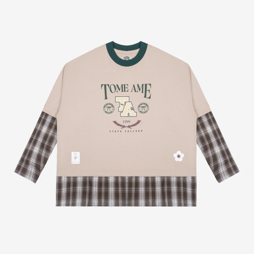 Tome Ame - Ruki Boxy Longsleeve Tee Cream - Kaos Lengan Panjang Oversized 24s Flanel