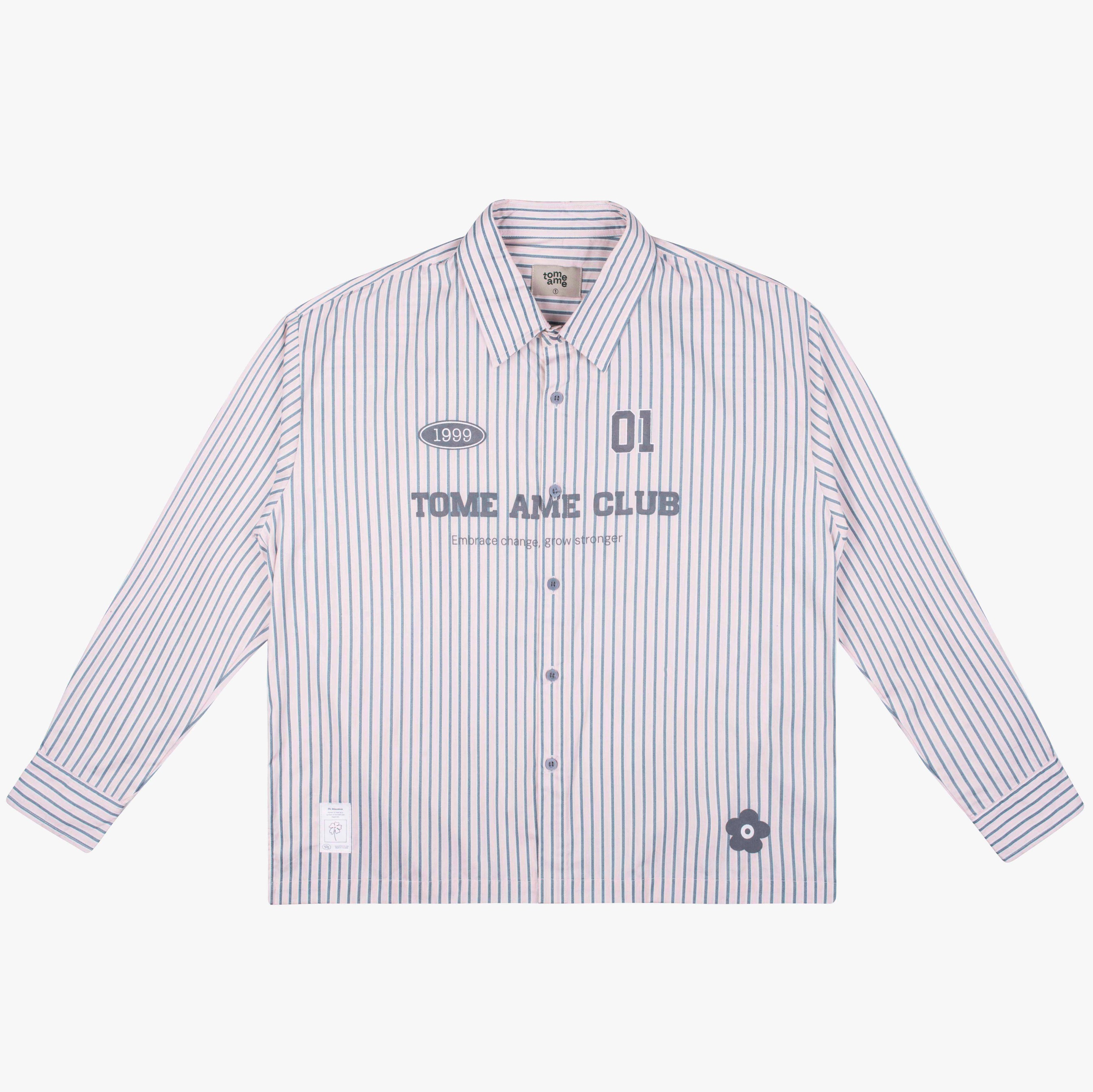 Tome Ame - Tome Ame 01 Stripped Shirt Pink - Kemeja Lengan Panjang Aksen Dasi