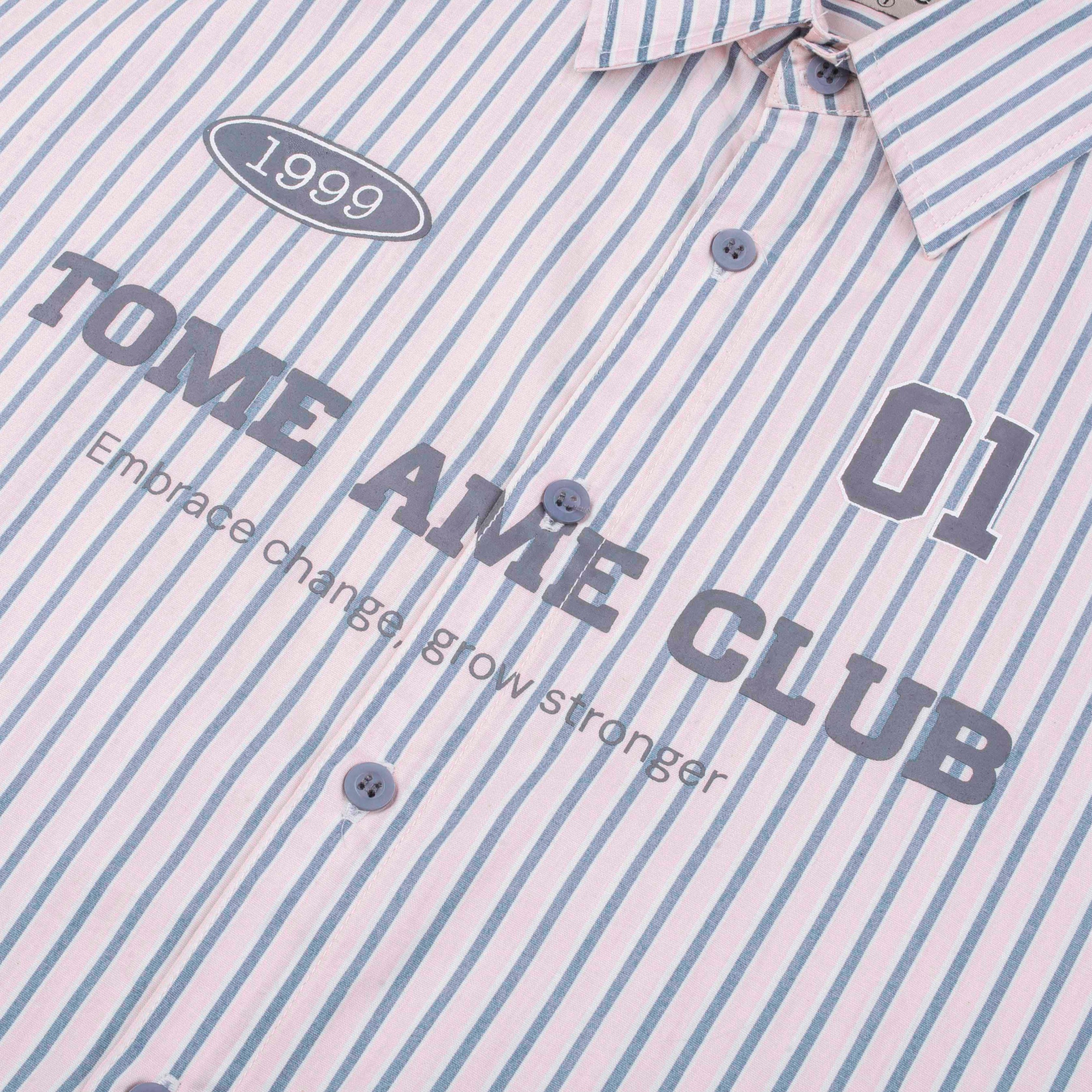 Tome Ame - Tome Ame 01 Stripped Shirt Pink - Kemeja Lengan Panjang Aksen Dasi