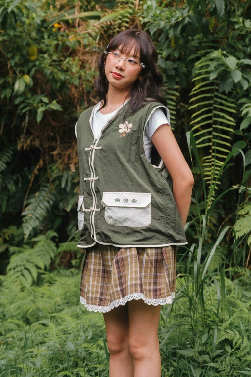 Image of Tome Ame - Riku Vest Green Bottle - Outer Vest Crinkle