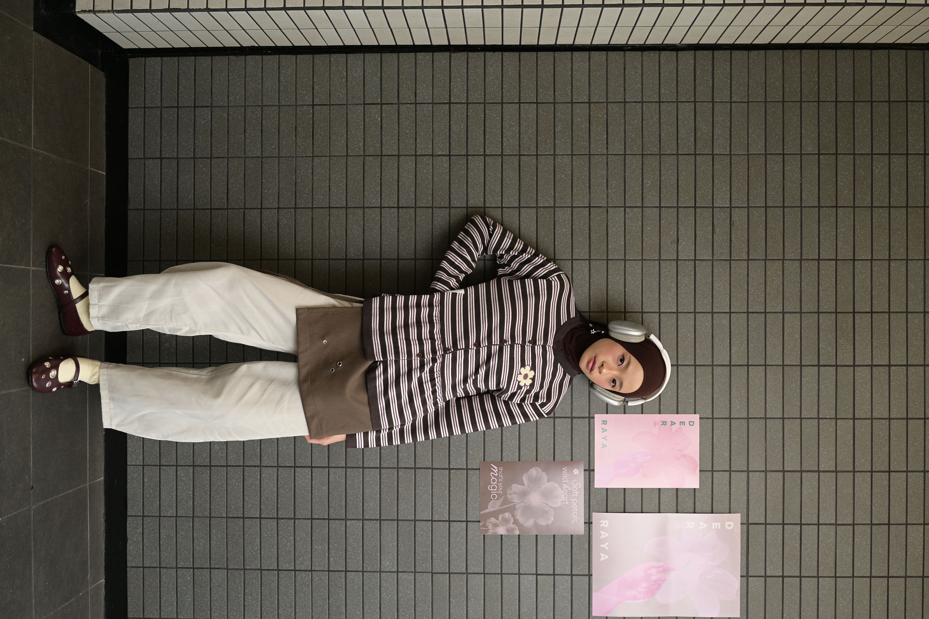 Tome Ame - Nijiko Longsleeve Brown - Atasan Knit Motfif Garis