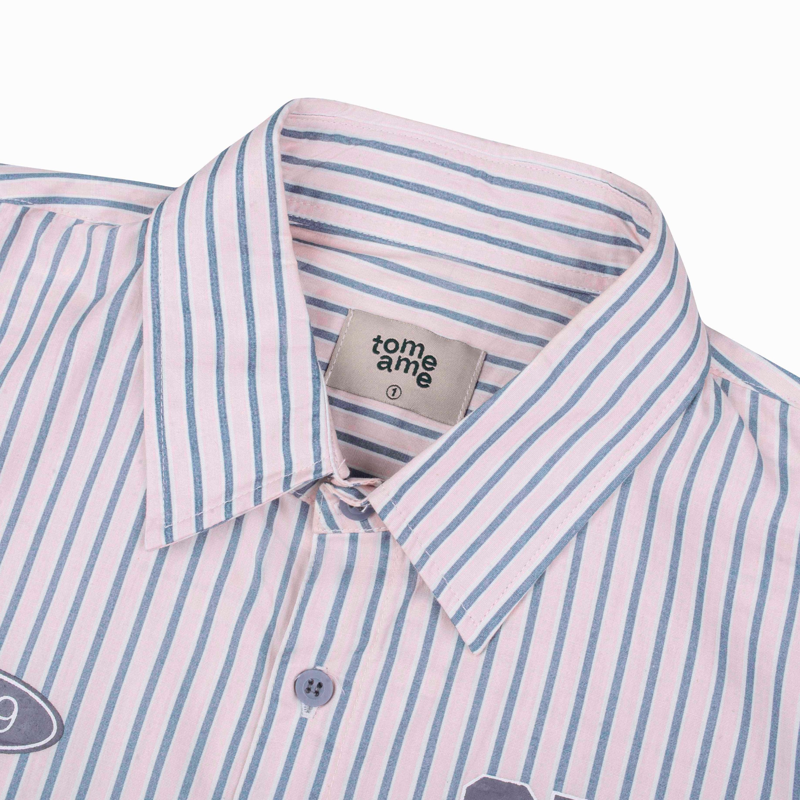 Tome Ame - Tome Ame 01 Stripped Shirt Pink - Kemeja Lengan Panjang Aksen Dasi