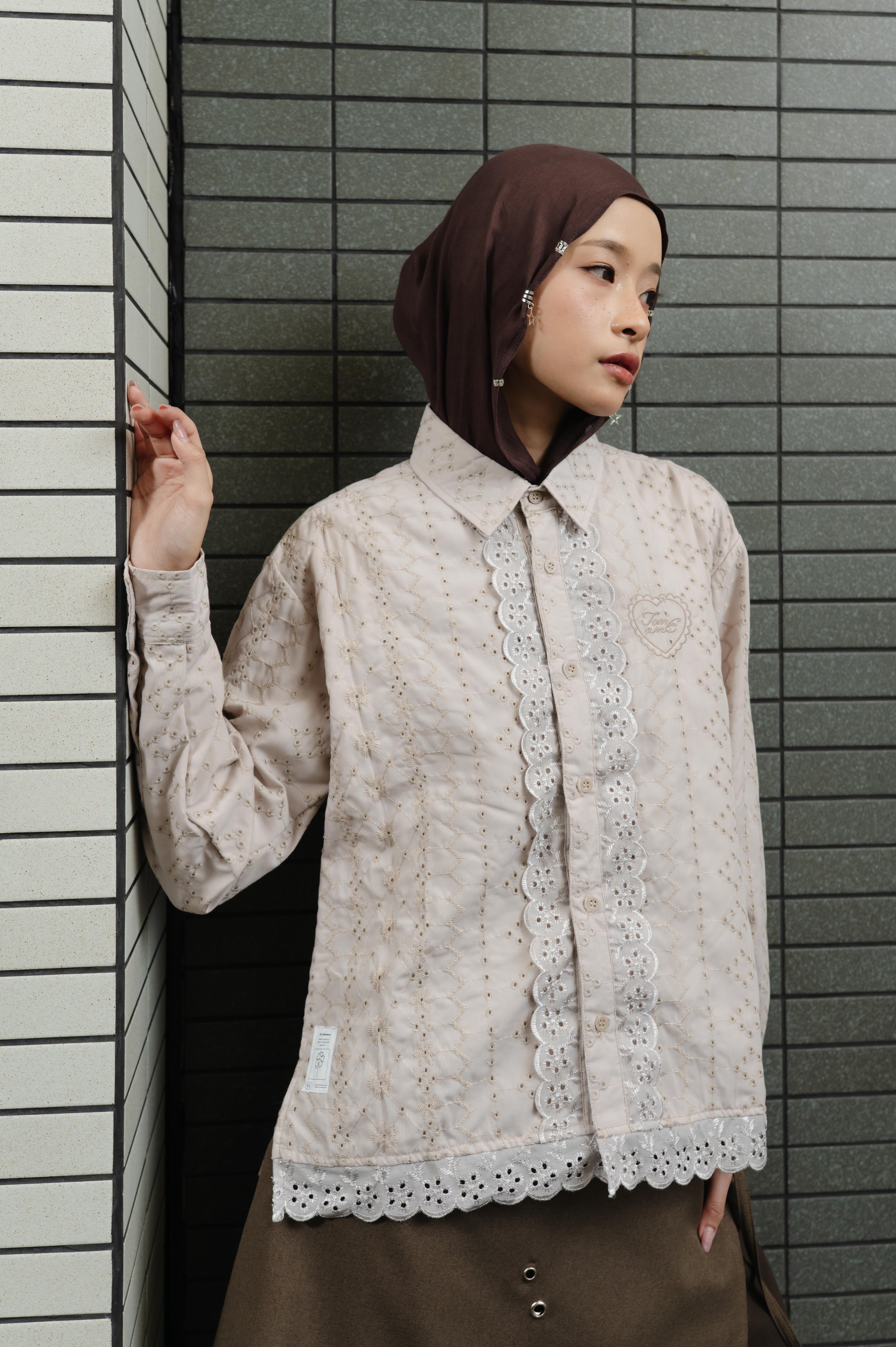 TOME AME - MIKAMI SHIRT - KEMEJA POLOS WANITA LENGAN PANJANG COTTON BORDIR