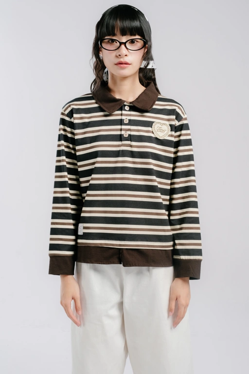 Tome Ame - Kurocha Stripe Shirt Longsleeve - Kemeja Lengan Panjang Wanita Motif Garis