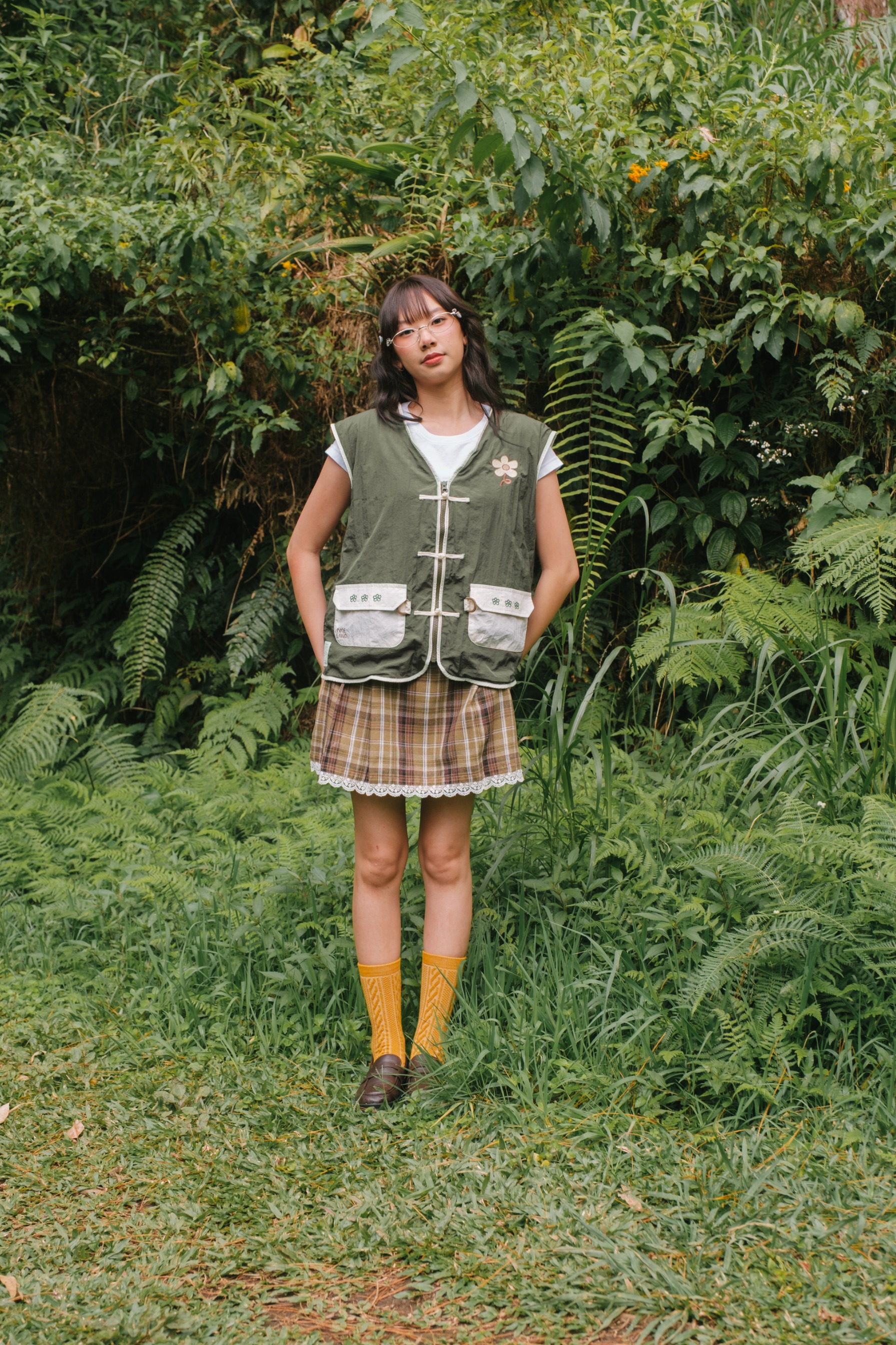Tome Ame - Riku Vest Green Bottle - Outer Vest Crinkle