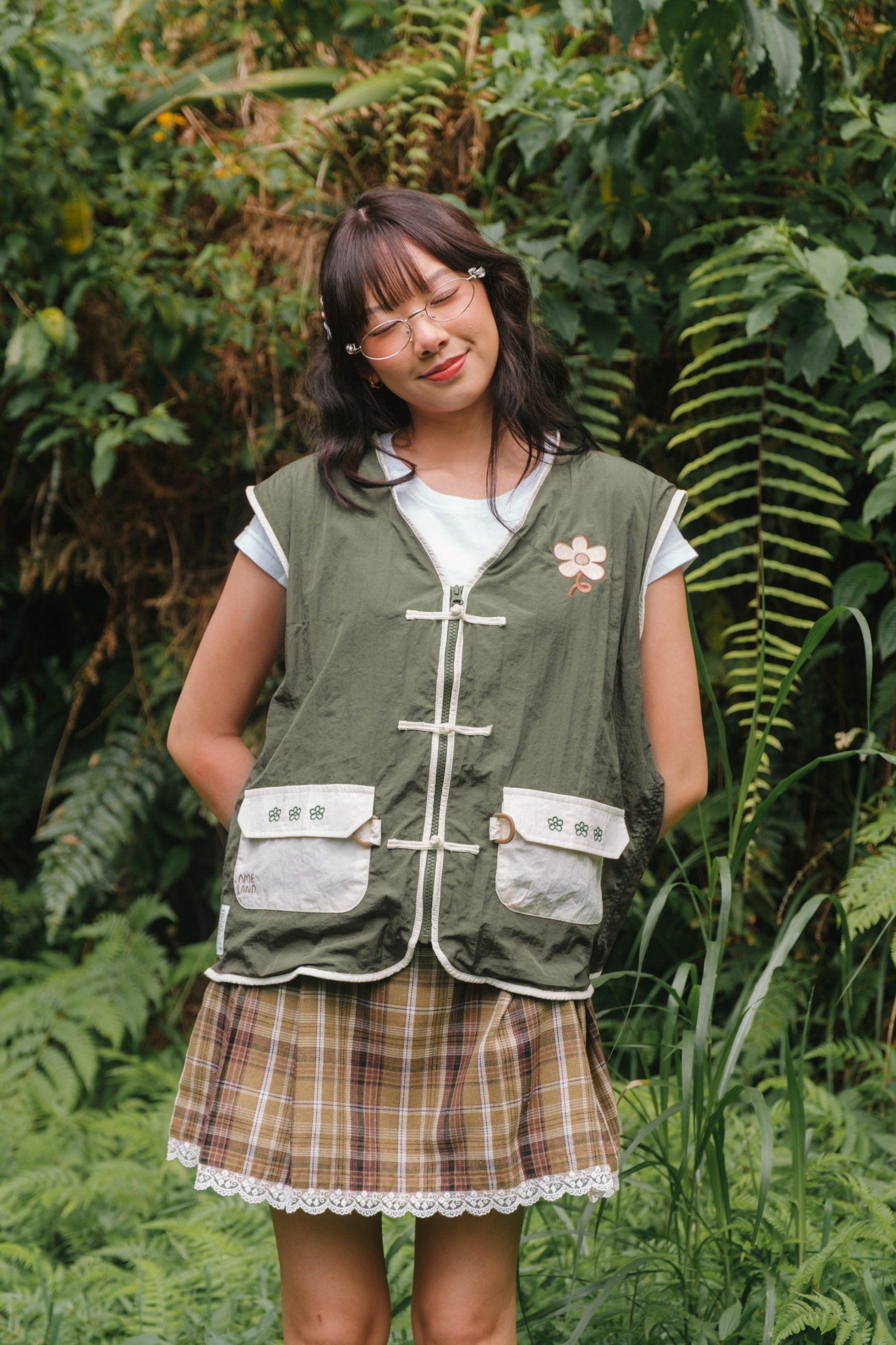 Tome Ame - Riku Vest Green Bottle - Outer Vest Crinkle