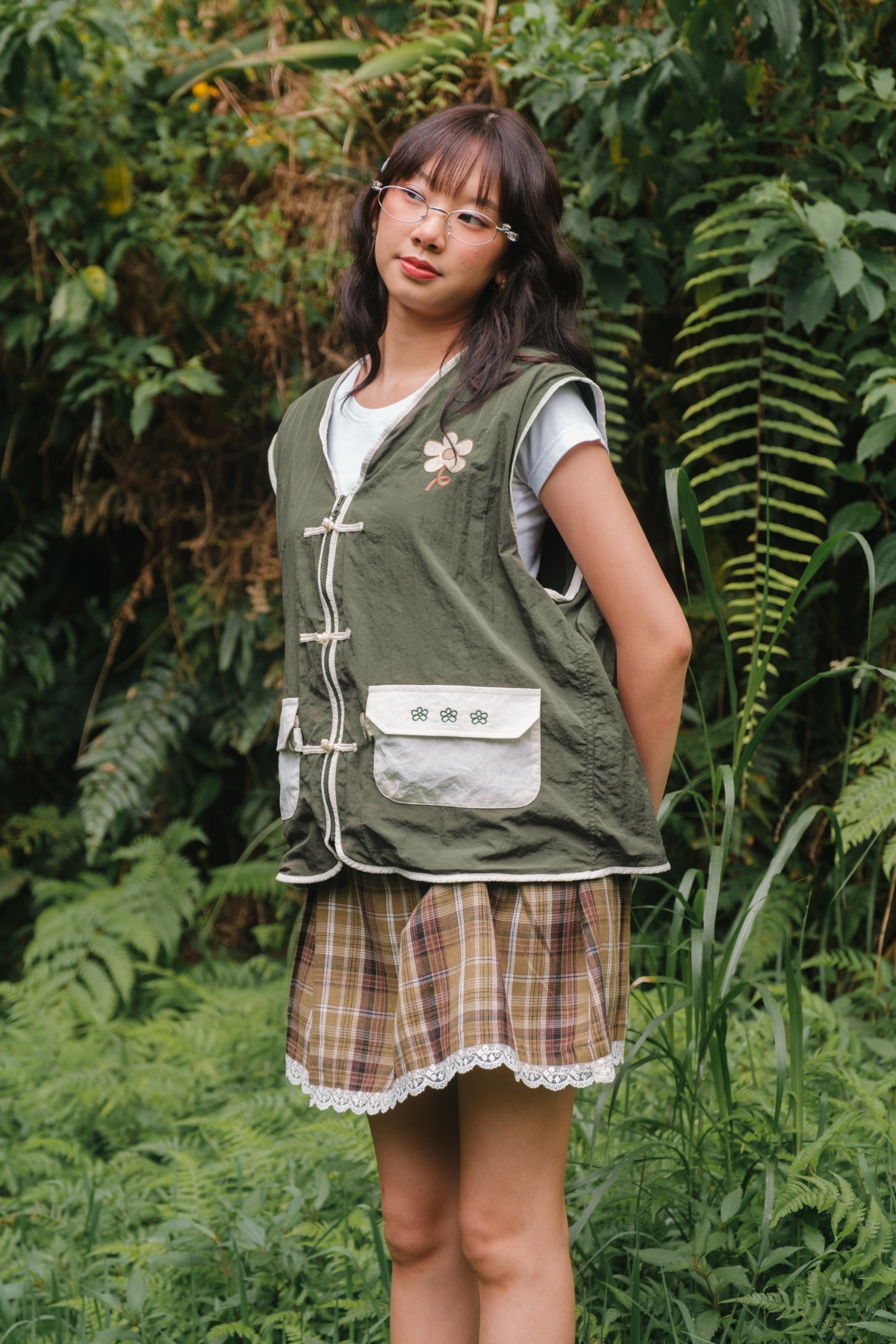 Tome Ame - Riku Vest Green Bottle - Outer Vest Crinkle
