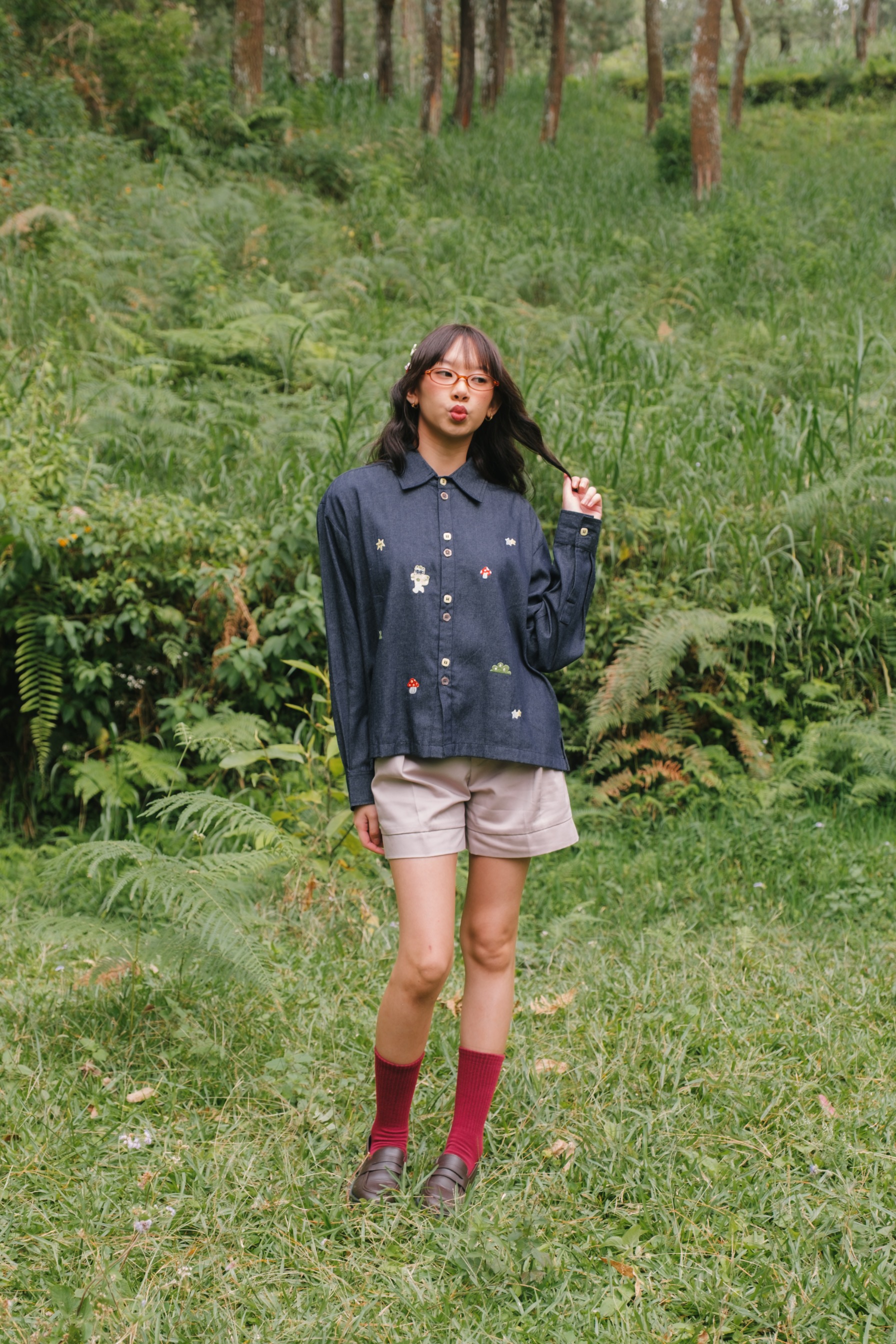 Tome Ame - Kinoko Denim Shirt - Kemeja Denim Oversized Lengan Panjang