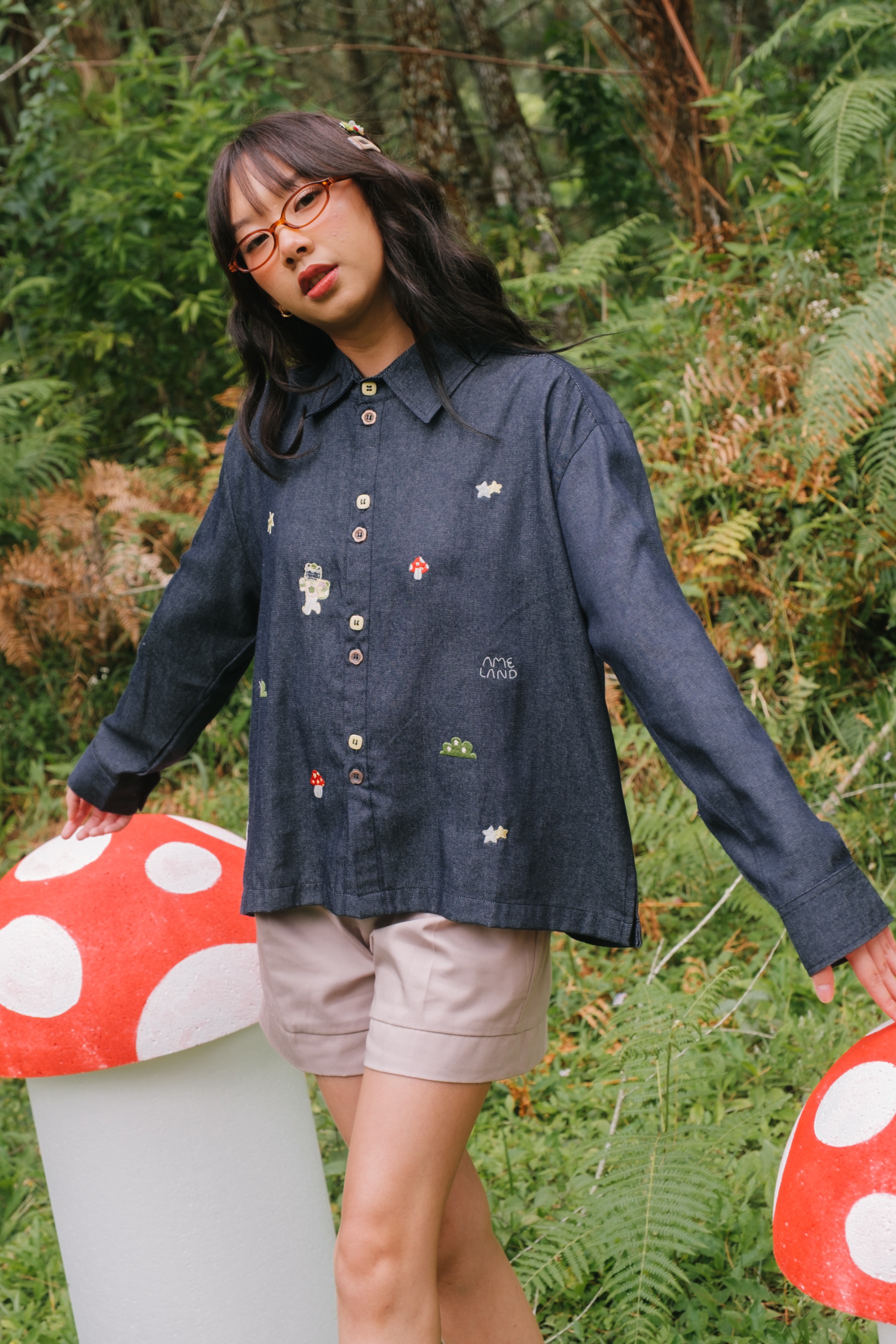 Tome Ame - Kinoko Denim Shirt - Kemeja Denim Oversized Lengan Panjang