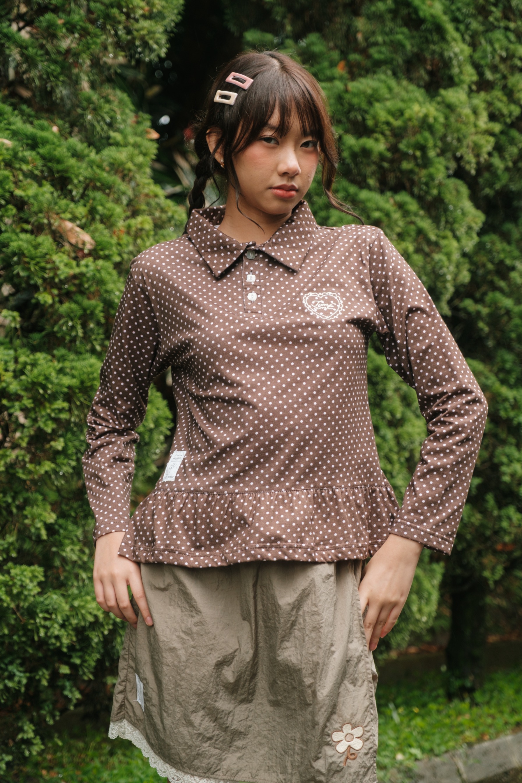 Tome Ame - Shinya Longsleeve Shirt - Kaos Polo Lengan Motif Polkadot