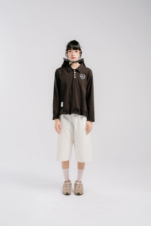 Tome Ame - Hanami Longsleeve Polo Shirt - T Shirt Polo Lengan Panjang Aksen Kancing