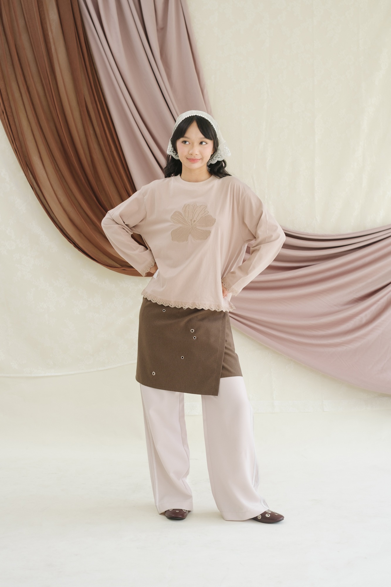 Tome Ame - Yuna Longsleeve - Kaos Lengan Panjang Embroidery 24S Motif Bunga