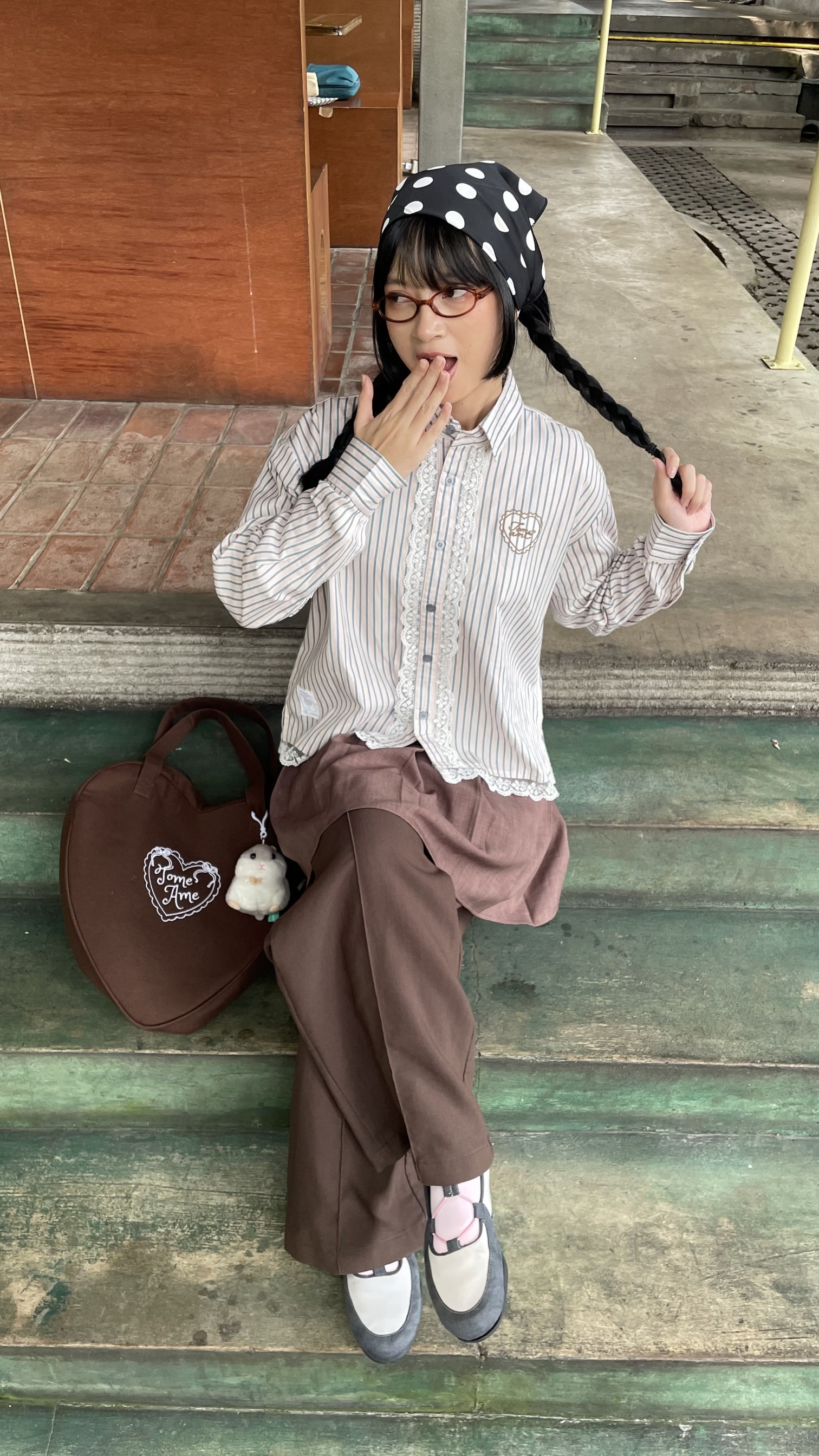 Tome Ame - Omi Striped Shirt Pink - Kemeja Garis Lengan Panjang Embrodiery