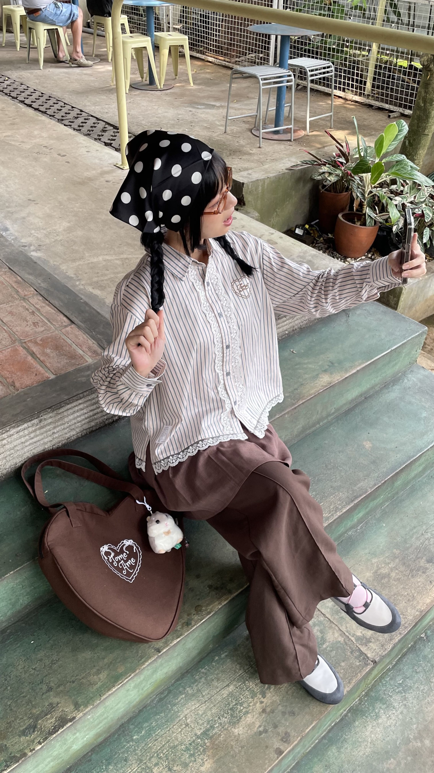 Tome Ame - Omi Striped Shirt Pink - Kemeja Garis Lengan Panjang Embrodiery