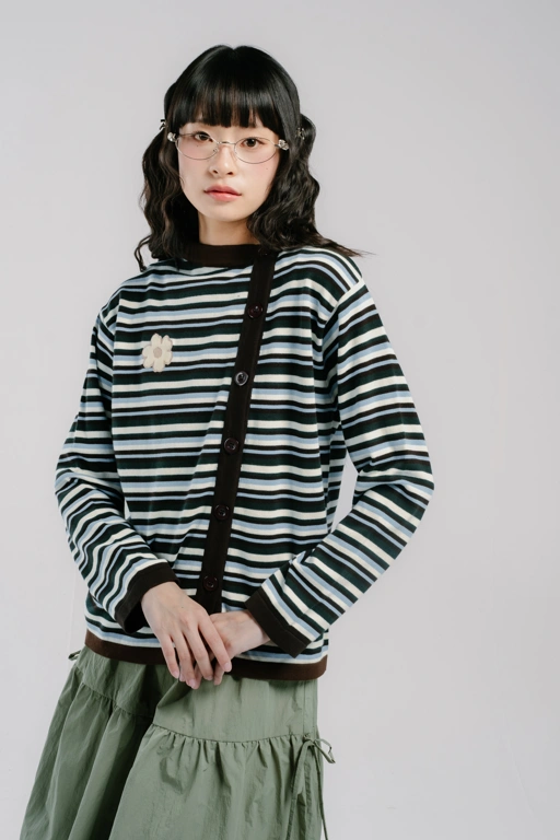 Tome Ame - Mirai Stripe Knitwear Cardigan - Knitwear Cardigan Wanita Motif Garis