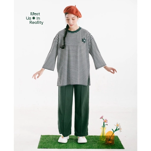 Image of Tome Ame - Mina Striped Oversize Tee Black