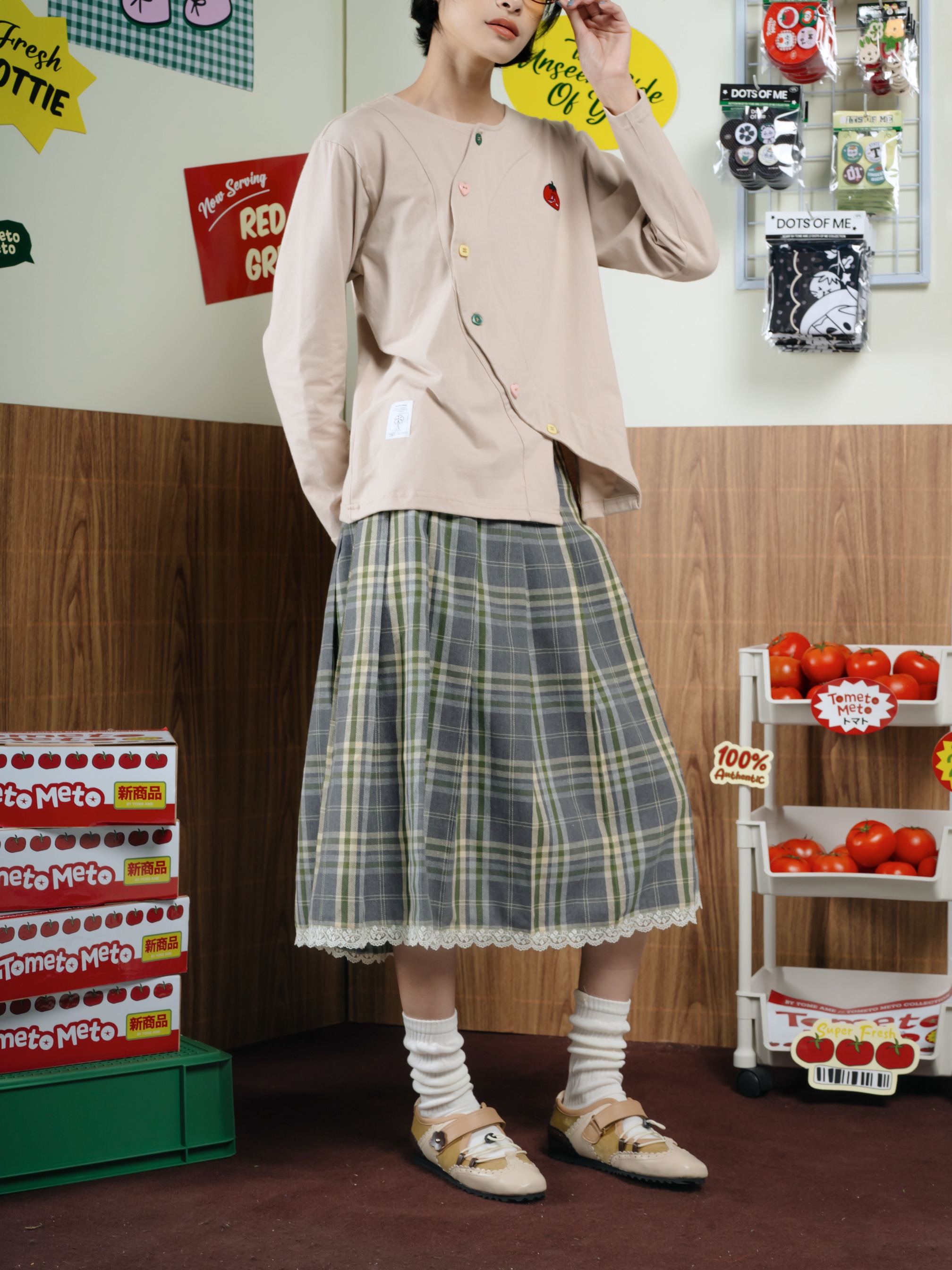 Tome Ame - Ouka Skirt Grey - Rok Tartan Motif Flannel