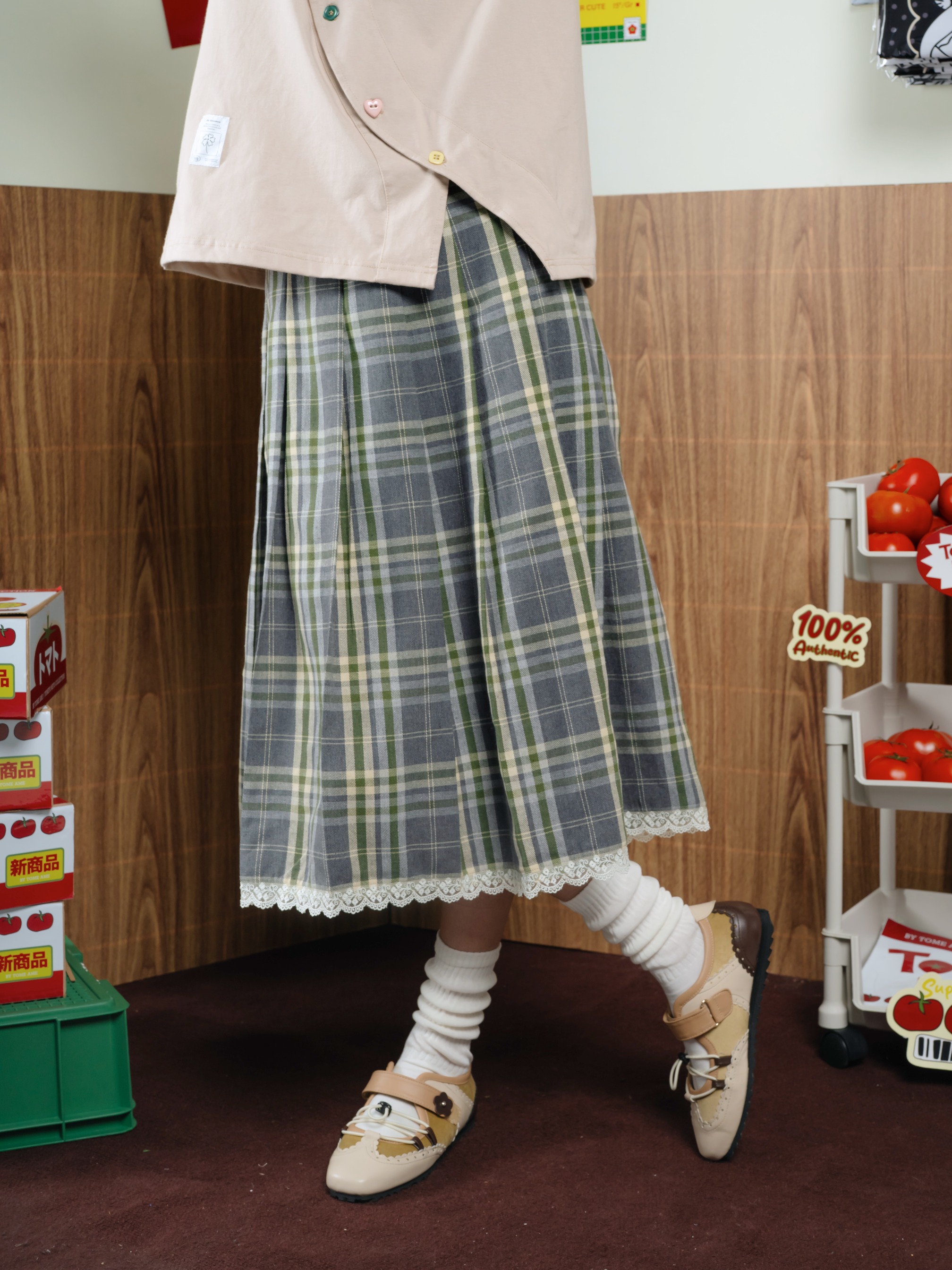 Tome Ame - Ouka Skirt Grey - Rok Tartan Motif Flannel