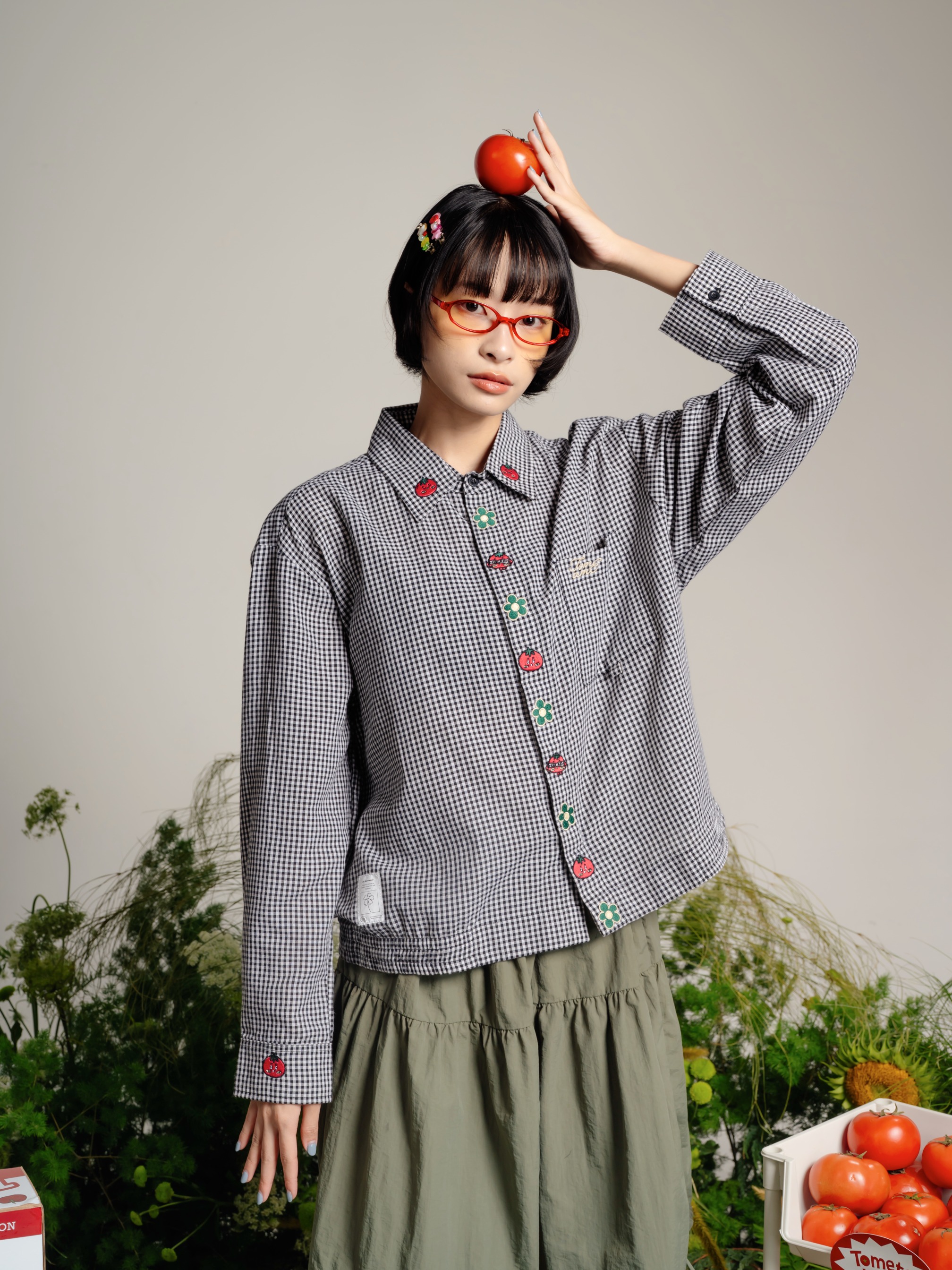Tome Ame - Tometo Plaid Button Embroidery Shirt - Kemeja Lengan Panjang Motif Kotak