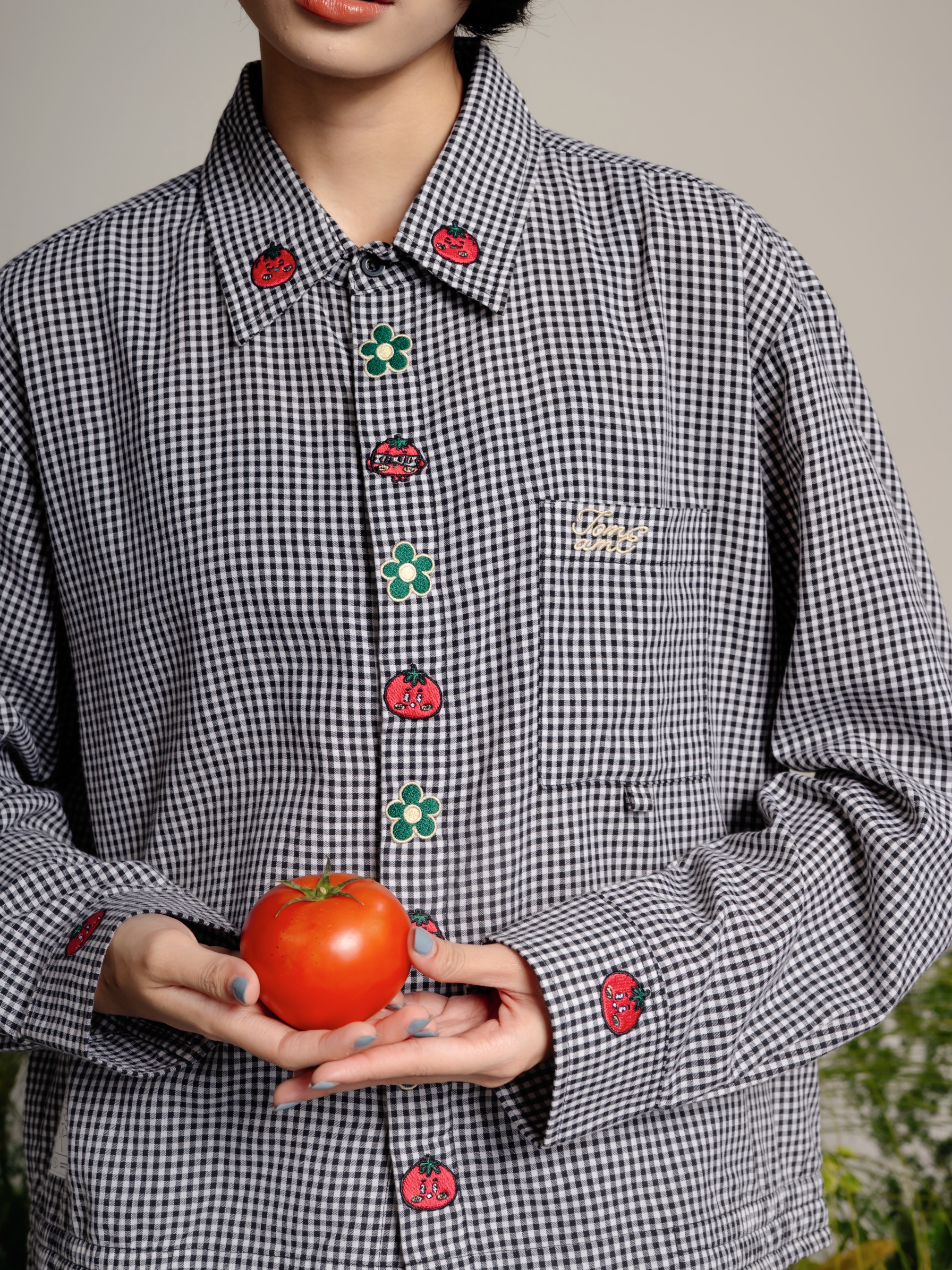 Tome Ame - Tometo Plaid Button Embroidery Shirt - Kemeja Lengan Panjang Motif Kotak
