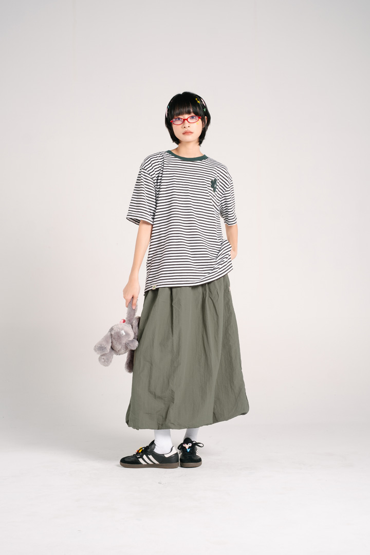 Tome Ame - Reguler Sleeve Mina Striped Oversize Tee Black