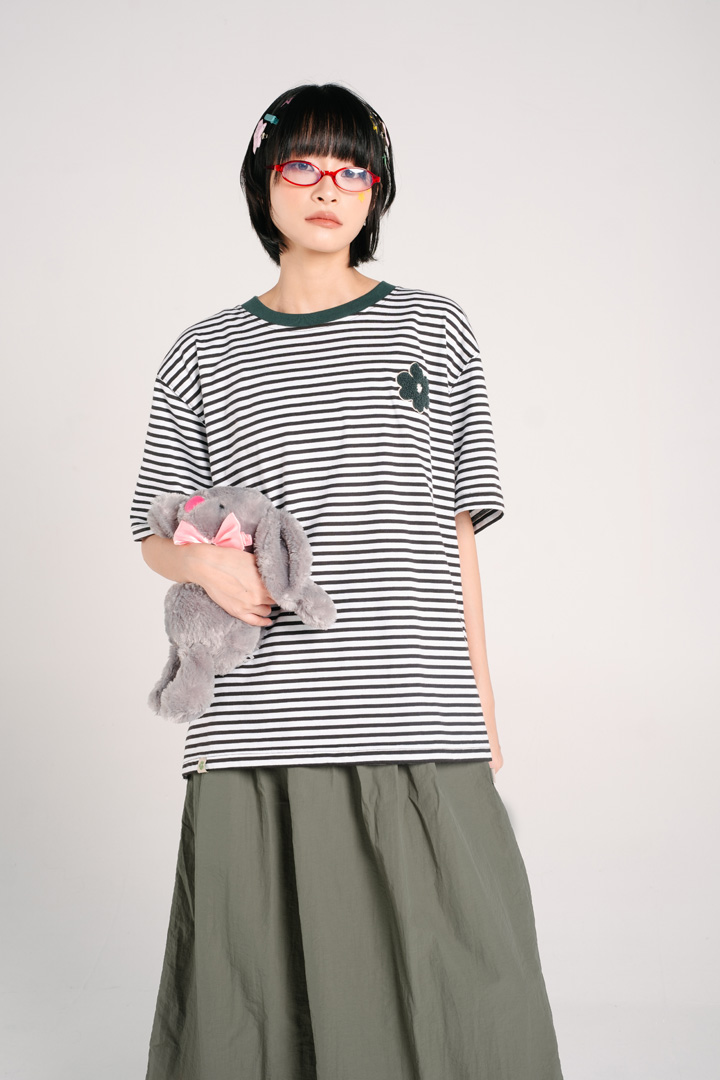 Tome Ame - Reguler Sleeve Mina Striped Oversize Tee Black