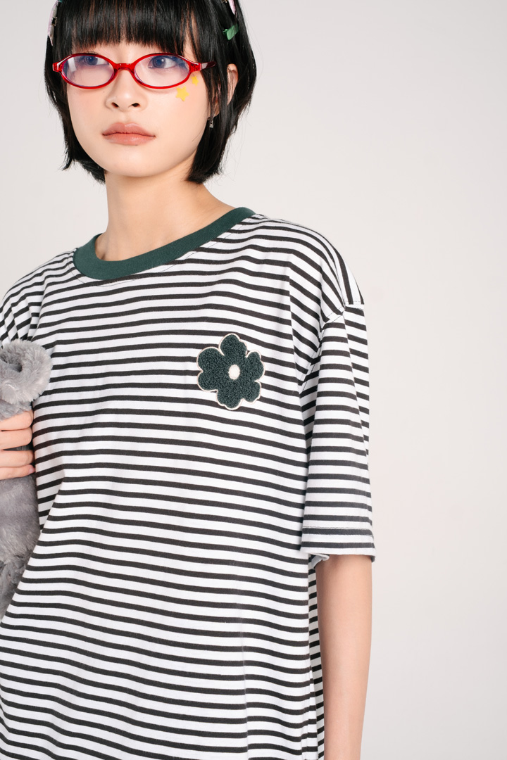 Tome Ame - Reguler Sleeve Mina Striped Oversize Tee Black