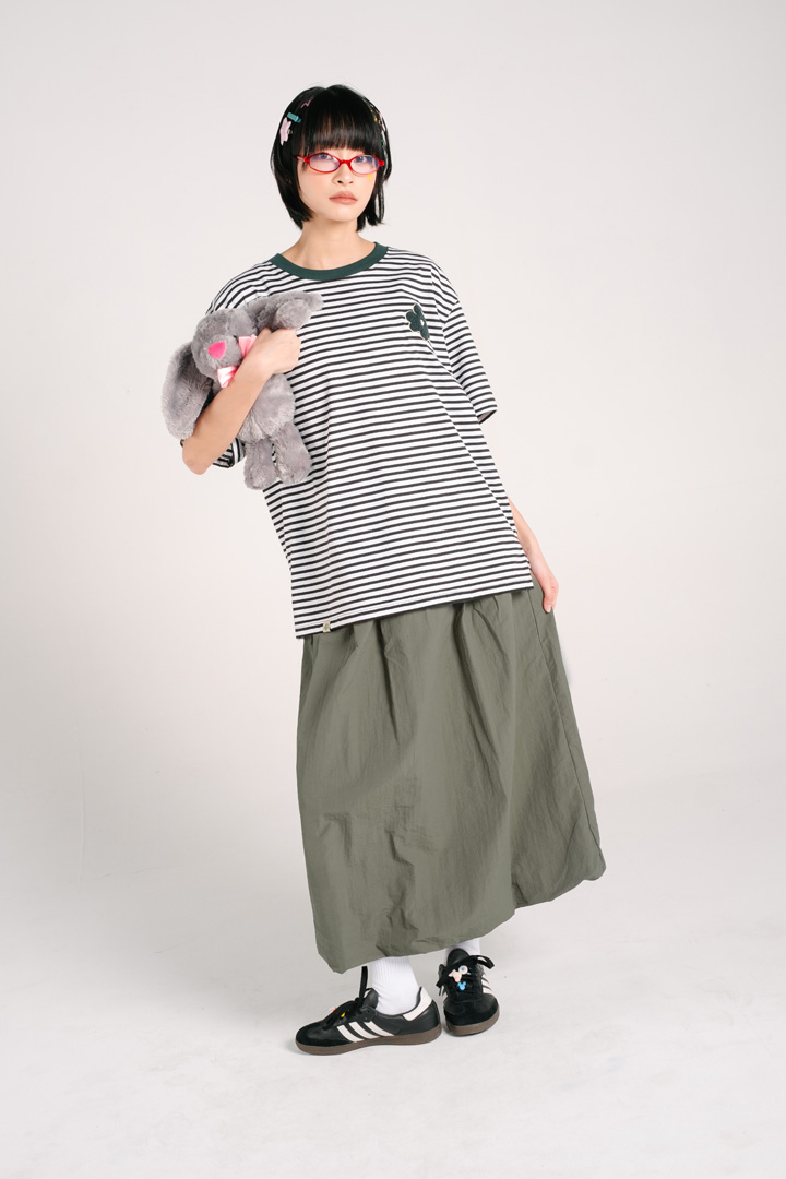 Tome Ame - Reguler Sleeve Mina Striped Oversize Tee Black
