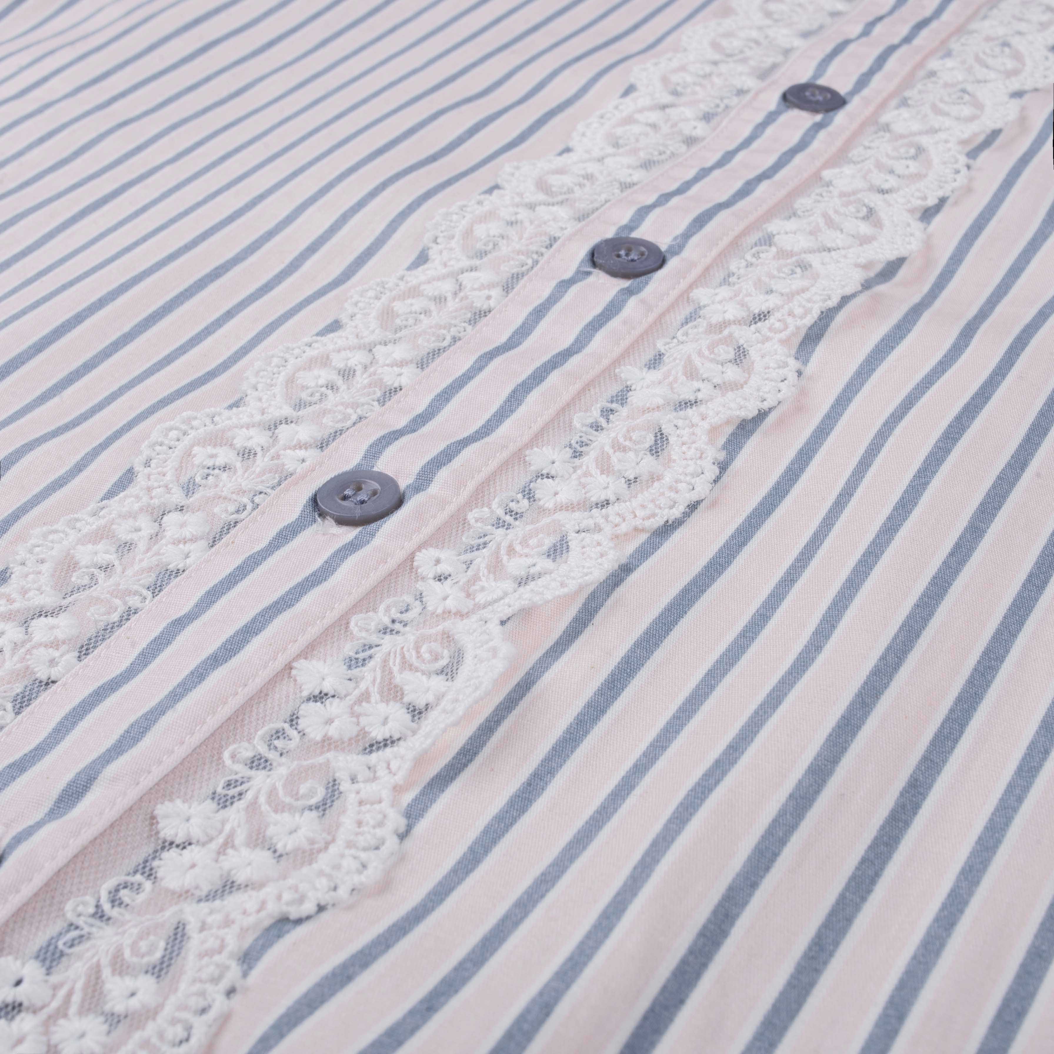 Tome Ame - Omi Striped Shirt Pink - Kemeja Garis Lengan Panjang Embrodiery