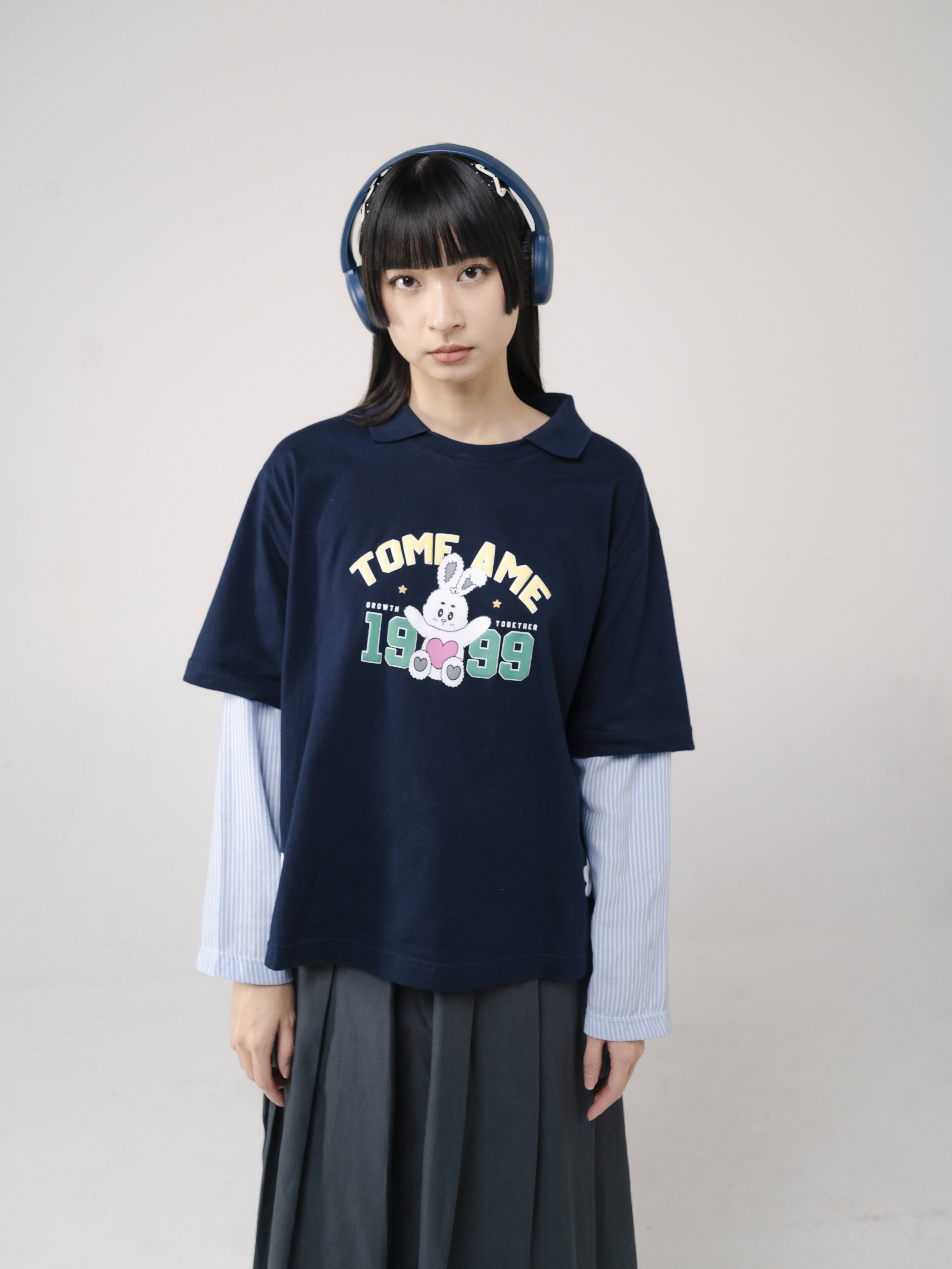 Tome Ame - Yumi Boxy Longsleeve Tee Navy - Kaos Lengan Panjang Oversized 24S